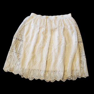 Miss Pinky XL Cream Lace‎ Knee Length Skirt Modest Cottagecore Boho Chic